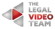 Logo for The Legal Video Team: geometric play button with red center and gray triangles, right of text.
