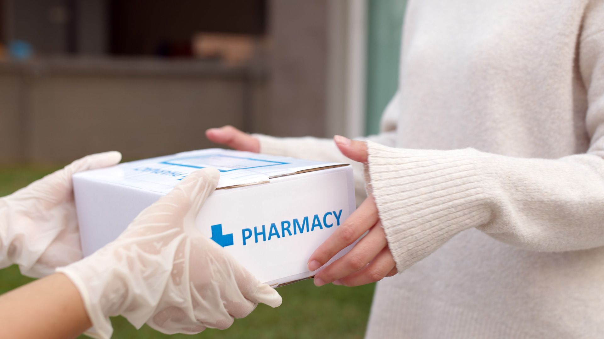 Pharmacy delivery service box sent through a mobility equipment courier.