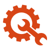 A red gear with a wrench inside of it.
