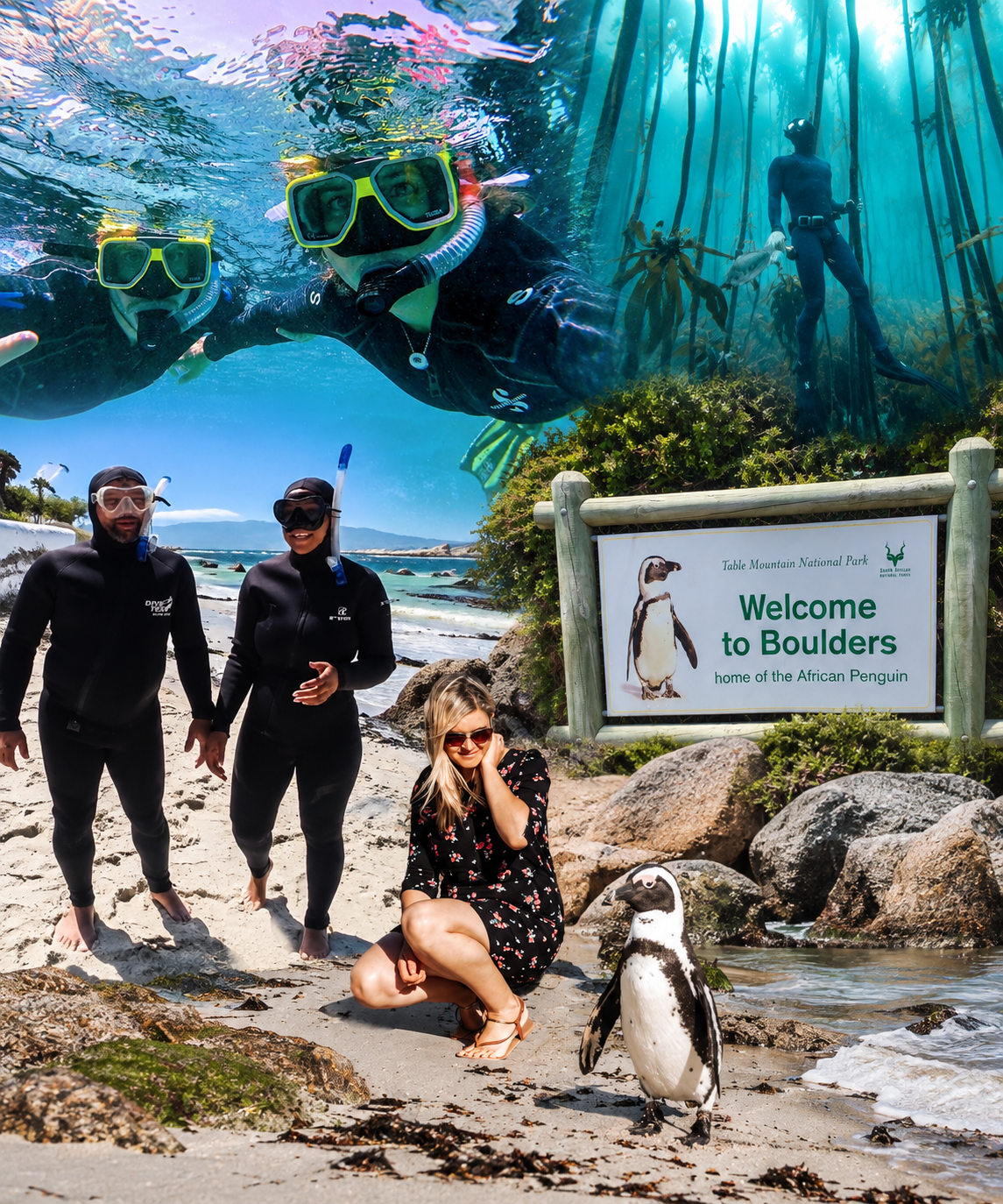 Cape Town adventure featuring underwater snorkelling & freedvinig and Boulders penguins