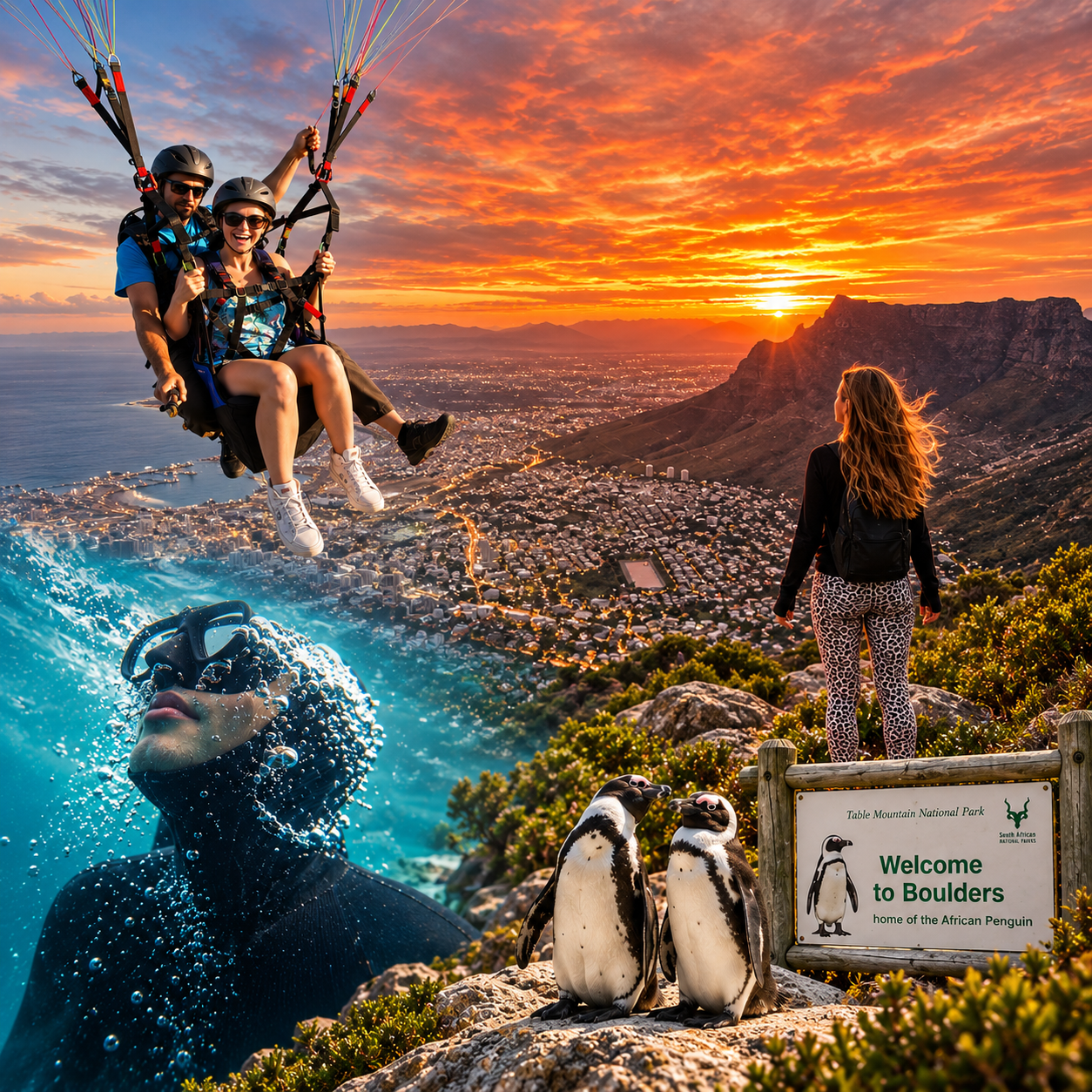 Full-Day Solo Adventure Experience Tour in Cape Town. Lions Head, Paragliding and Guided Snorkelling
