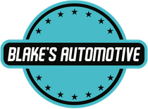 Blake's Automotive logo: Teal circle with black border, black stars, and a black rectangle with white text.