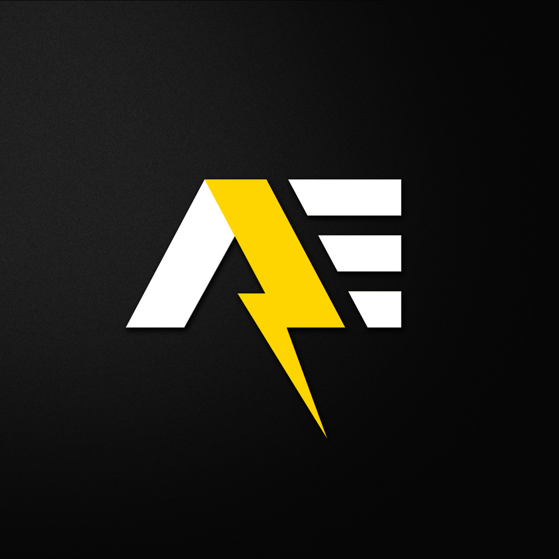 Stylized AE logo with a yellow lightning bolt on a black background