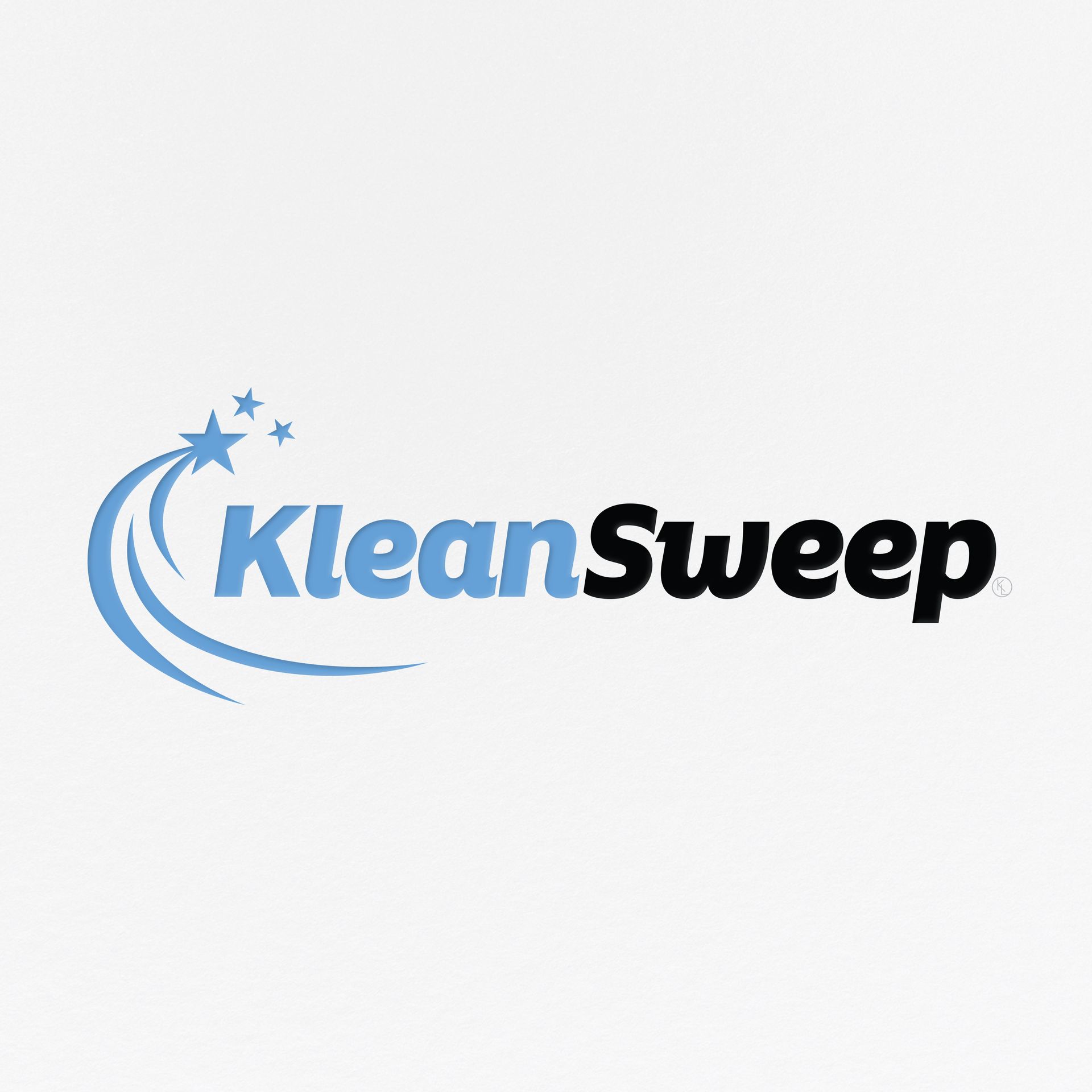 Logo for KleanSweep, blue text with a stylized comet and stars.