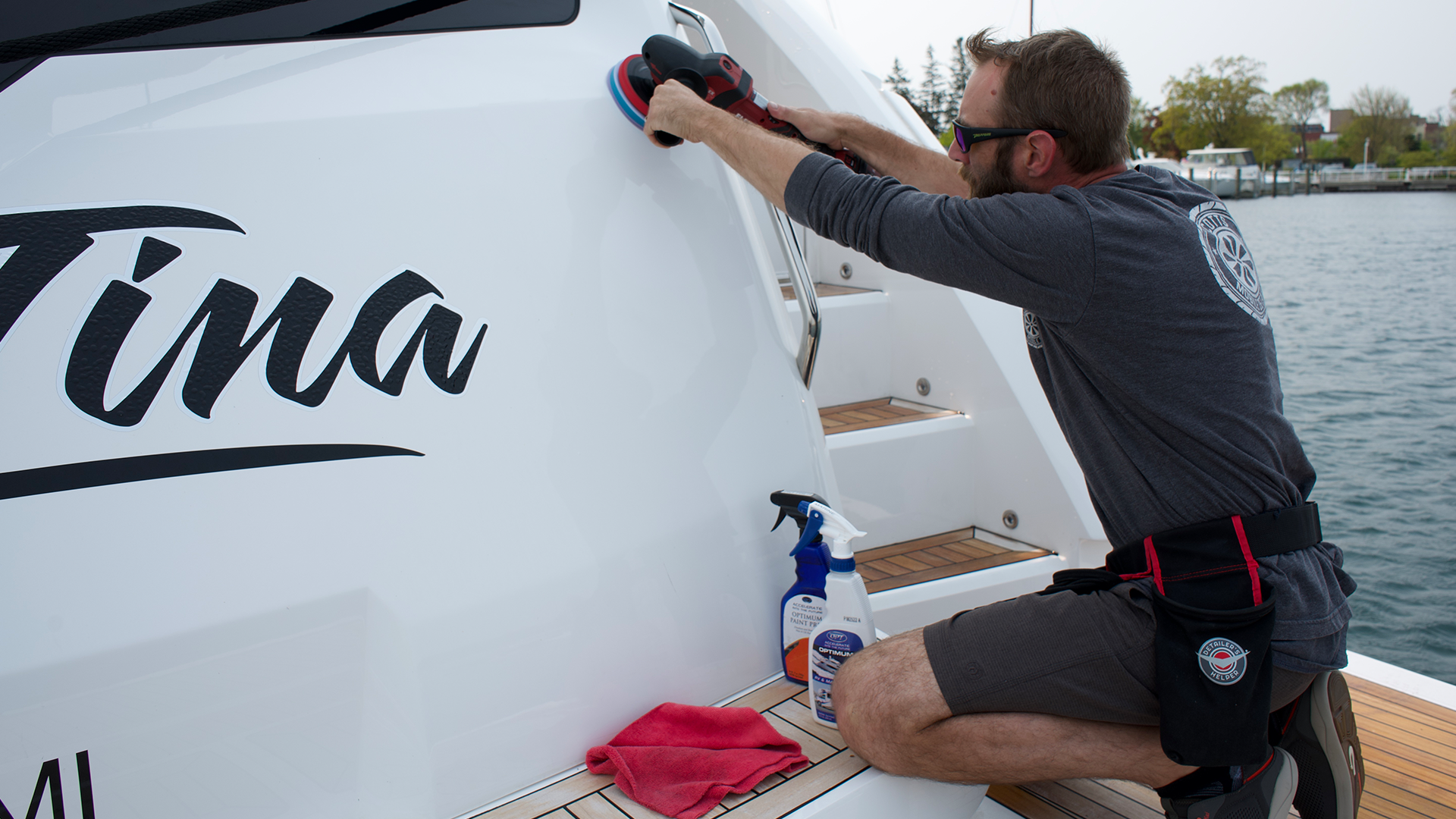 Polishing boat transom