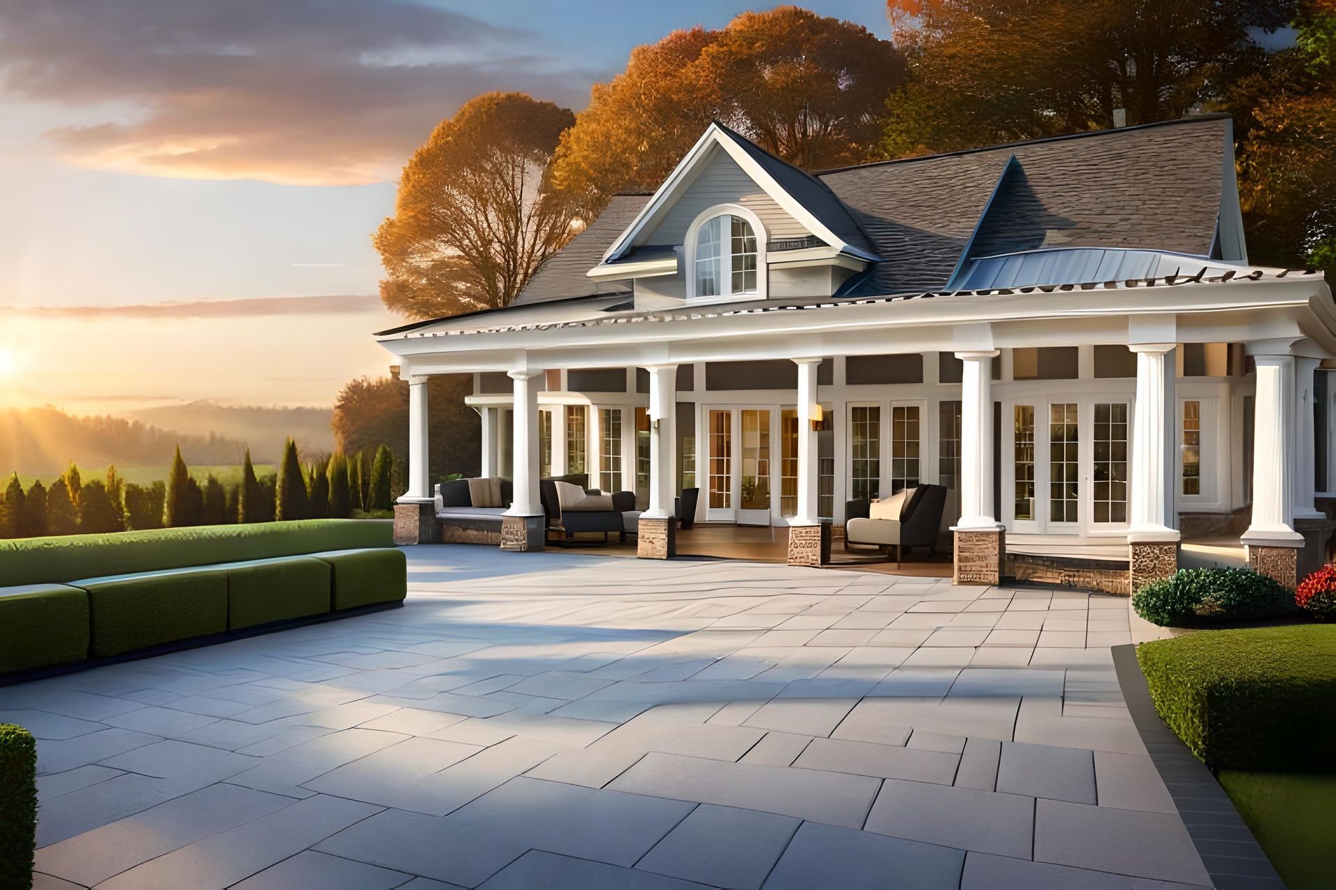 An artist 's impression of a house with a large porch