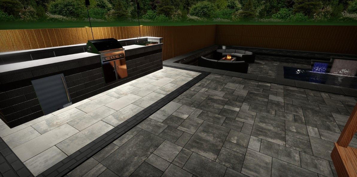 there is a fire pit in the middle of the patio .