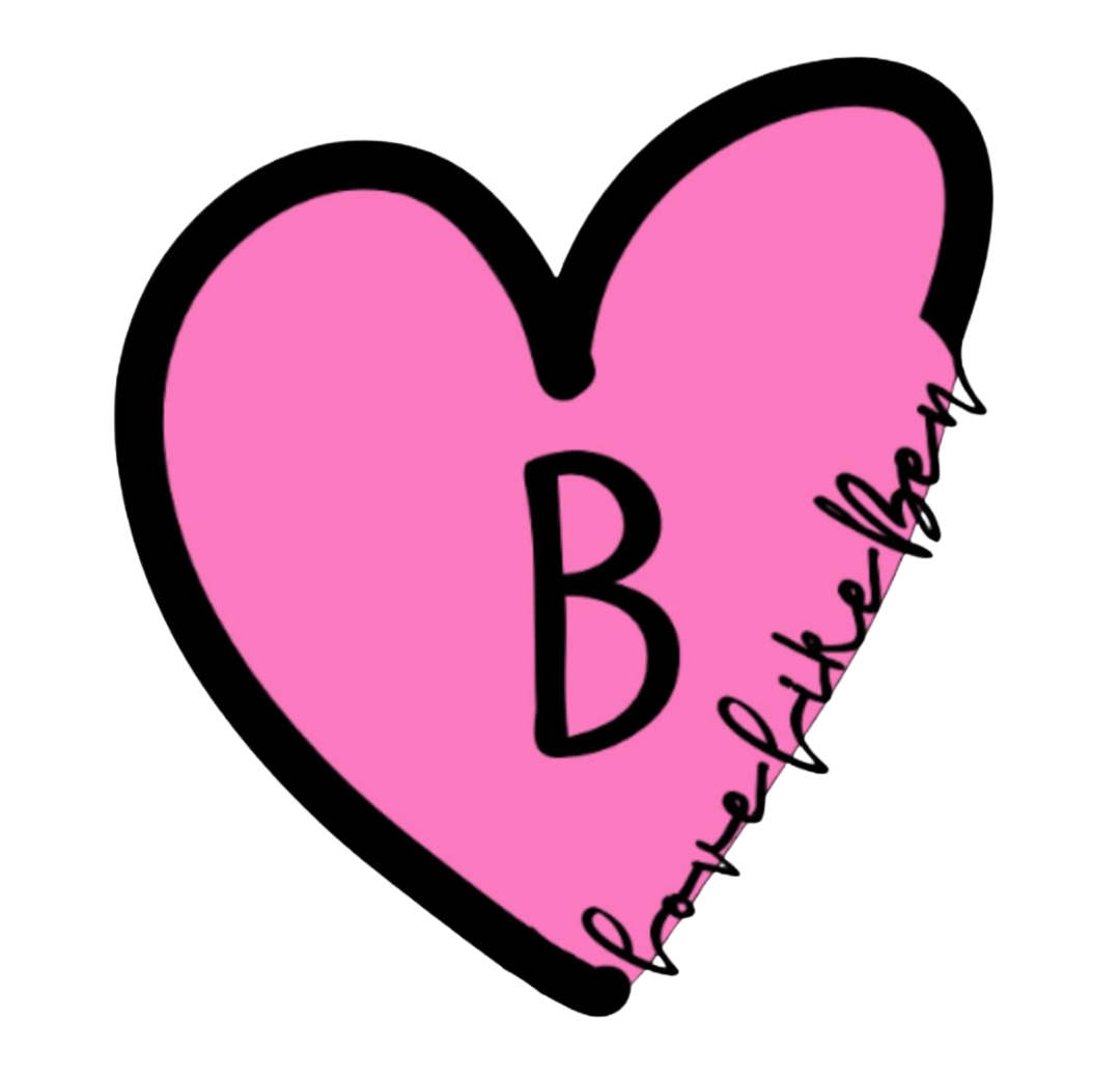 A pink heart with the letter b on it