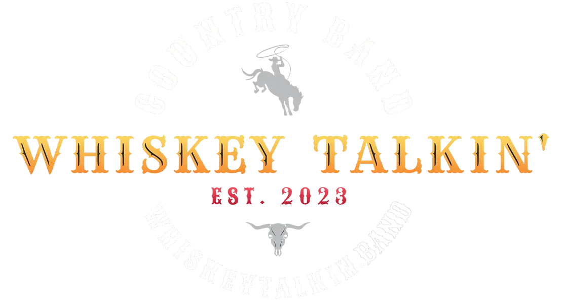Whiskey Talkin' logo in gold serif text with a small horse silhouette and “EST. 2021” beneath.