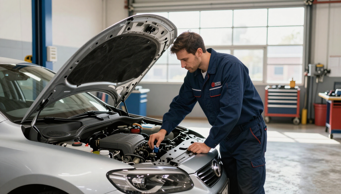 Mechanic checking car fluids