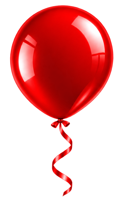 Red balloon with a curled ribbon on a white background