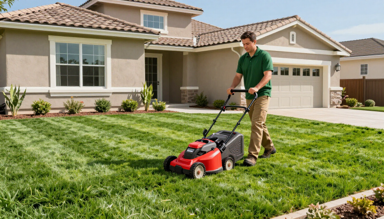 Professional lawn mowing on a healthy residential lawn