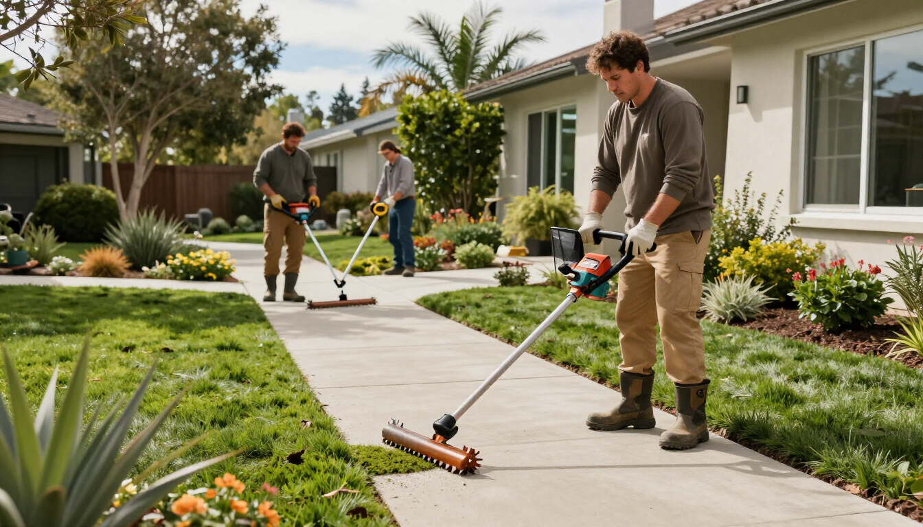 Edging and trimming around sidewalks and garden beds