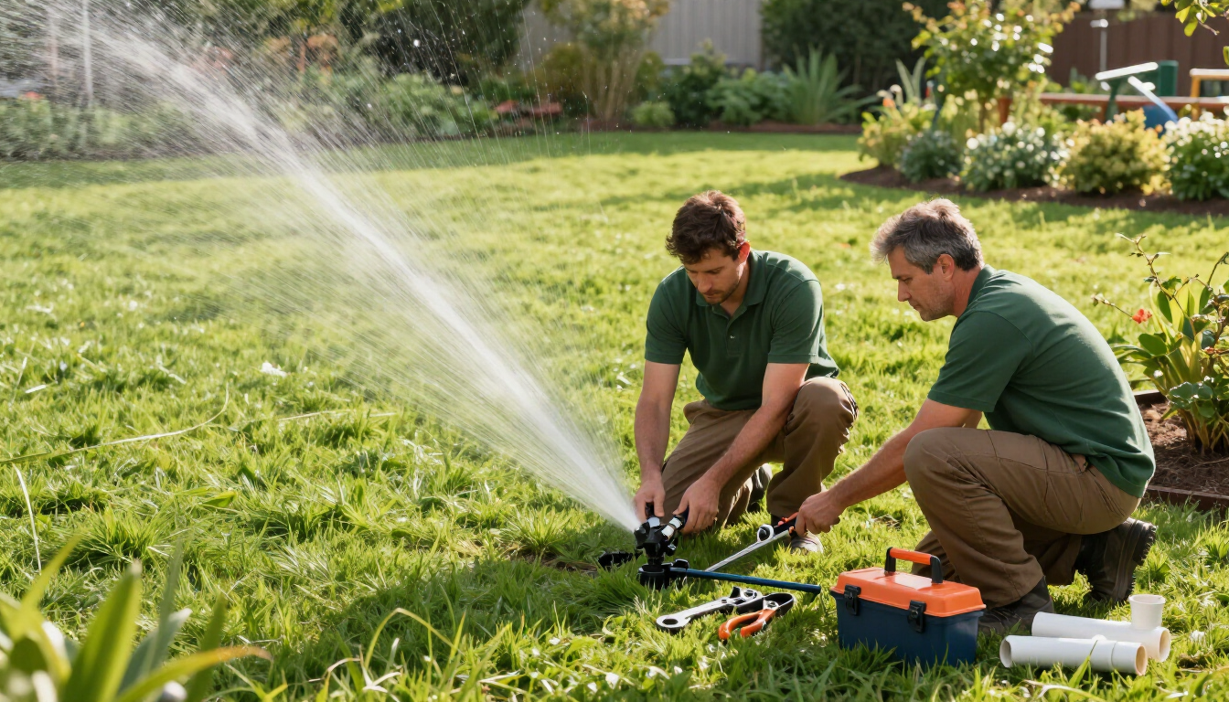 Irrigation system service in a healthy landscaped yard