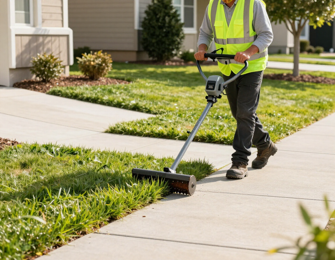 Landscaping technician trimming and edging