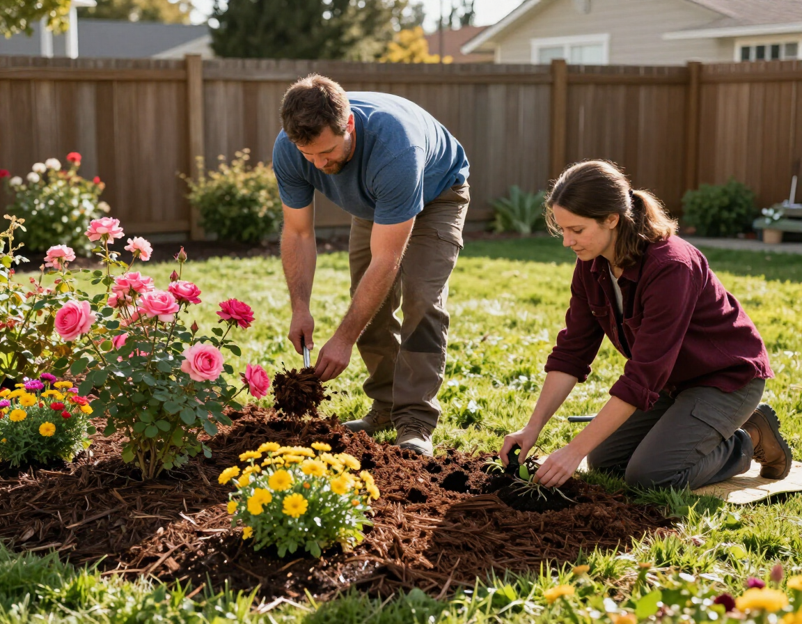 Calli Brothers crew maintaining flower beds and mulch