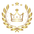 88 Exotic Gold crown inside gold laurel wreath with three stars.