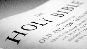 A black and white, close-up angled view of a page title reading
