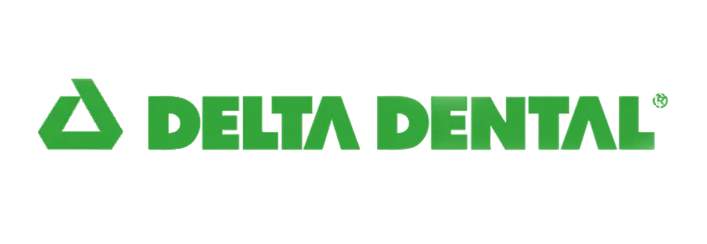 Delta Dental green logo with triangular icon and wordmark on white background
