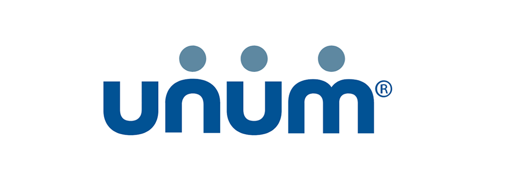 Unum logo in blue lowercase letters with two stylized dots above the “u”s on a white background