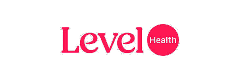Level Health logo in pink text with a pink circle around the word Health