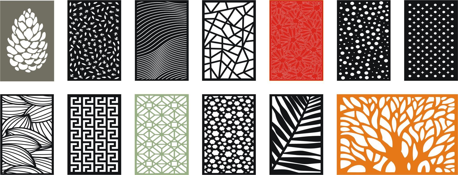 A set of decorative screens with different patterns and colors. — Keystone Engineering Sheet Metal Industries in Noosaville, QLD