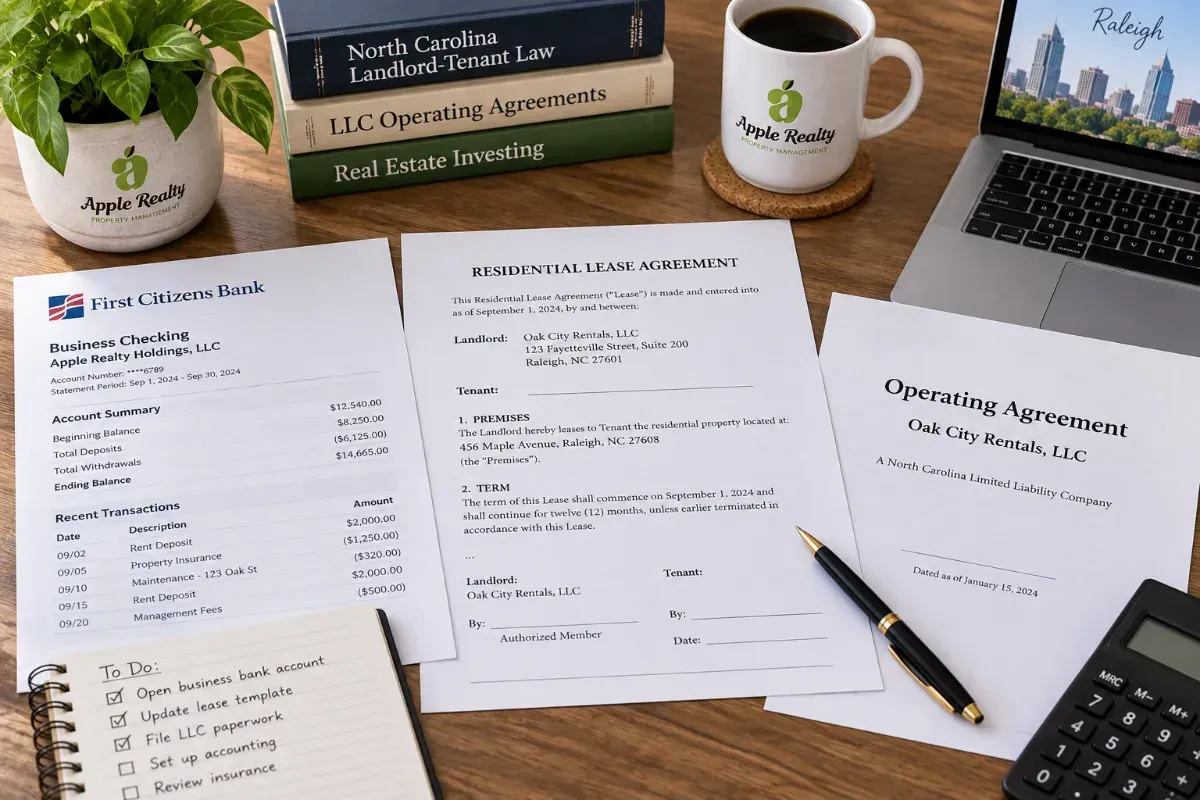 Wake County deed transferring a rental property to a limited liability company, stamped by the register of deeds