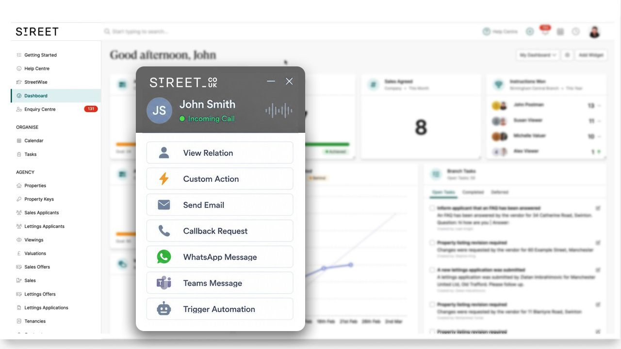Street.co.uk CRM specific functions.