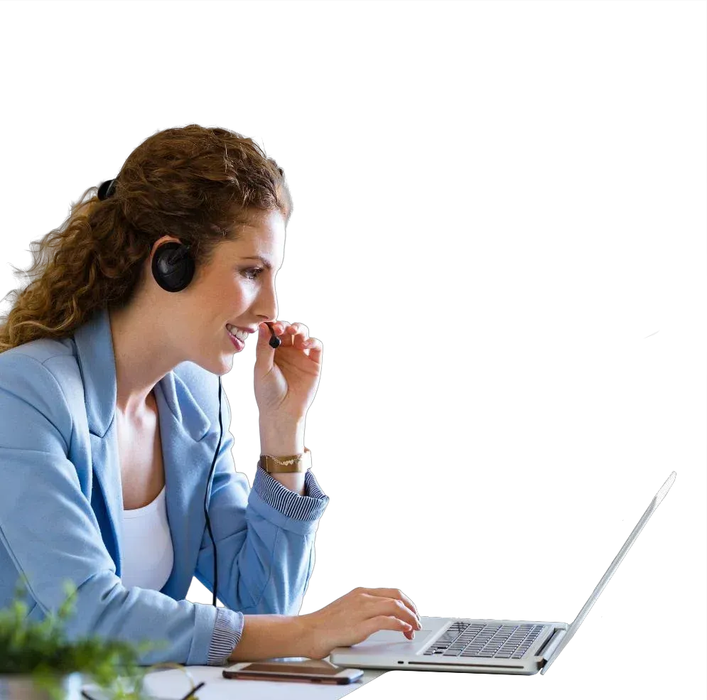 Call centre agent on a headset