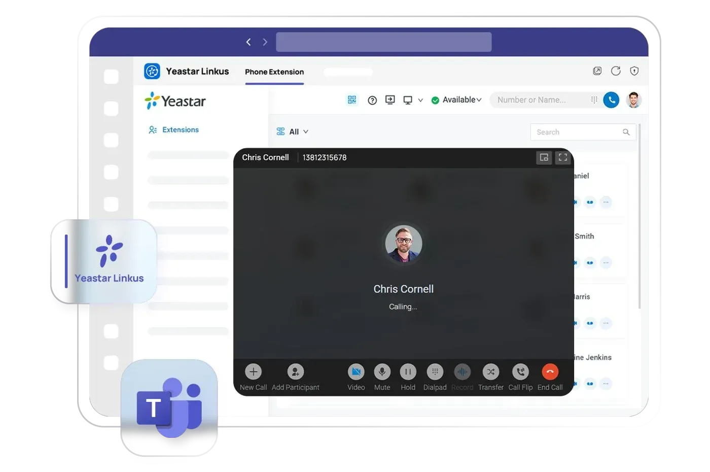 Yeastar phone system running inside Microsoft Teams