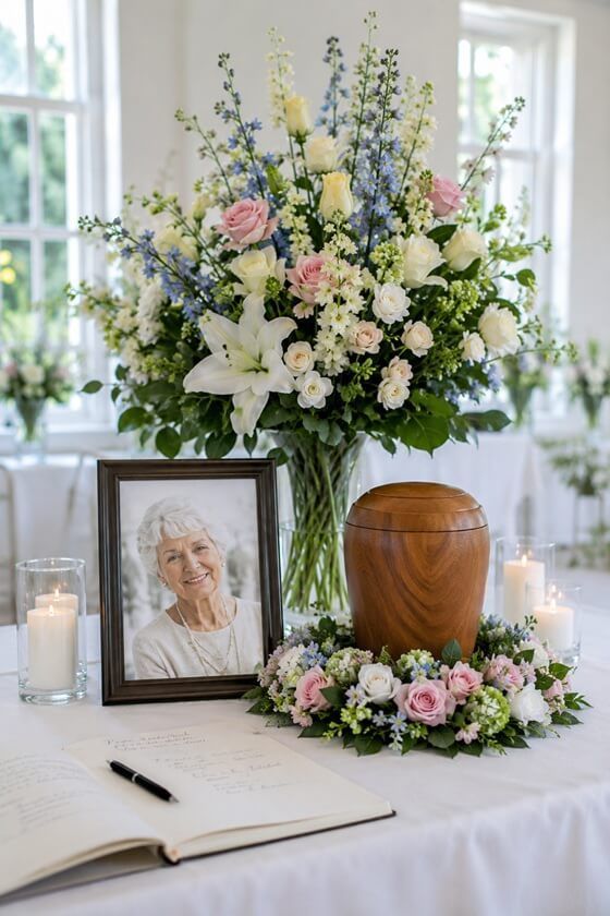 a serene memorial arrangement after a cremation service in Emmitsburg, MD