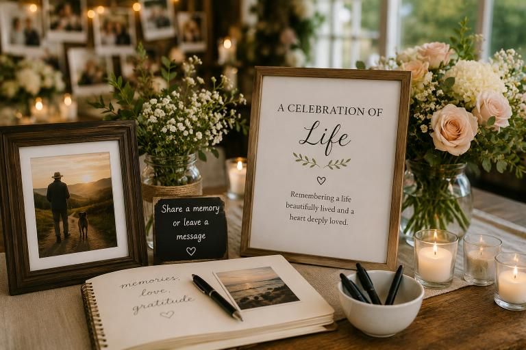 Photo memories and soft flowers for cremation services in Westminster, MD celebration