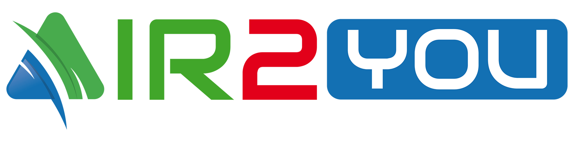 AIR2YOU-logo met groene en rode tekst en een blauwgroen swoosh-icoon