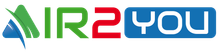 AIR2YOU-logo met groene en rode tekst en een blauwgroen swoosh-icoon
