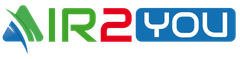 AIR2YOU-logo met groene en rode tekst en een blauwgroen swoosh-icoon