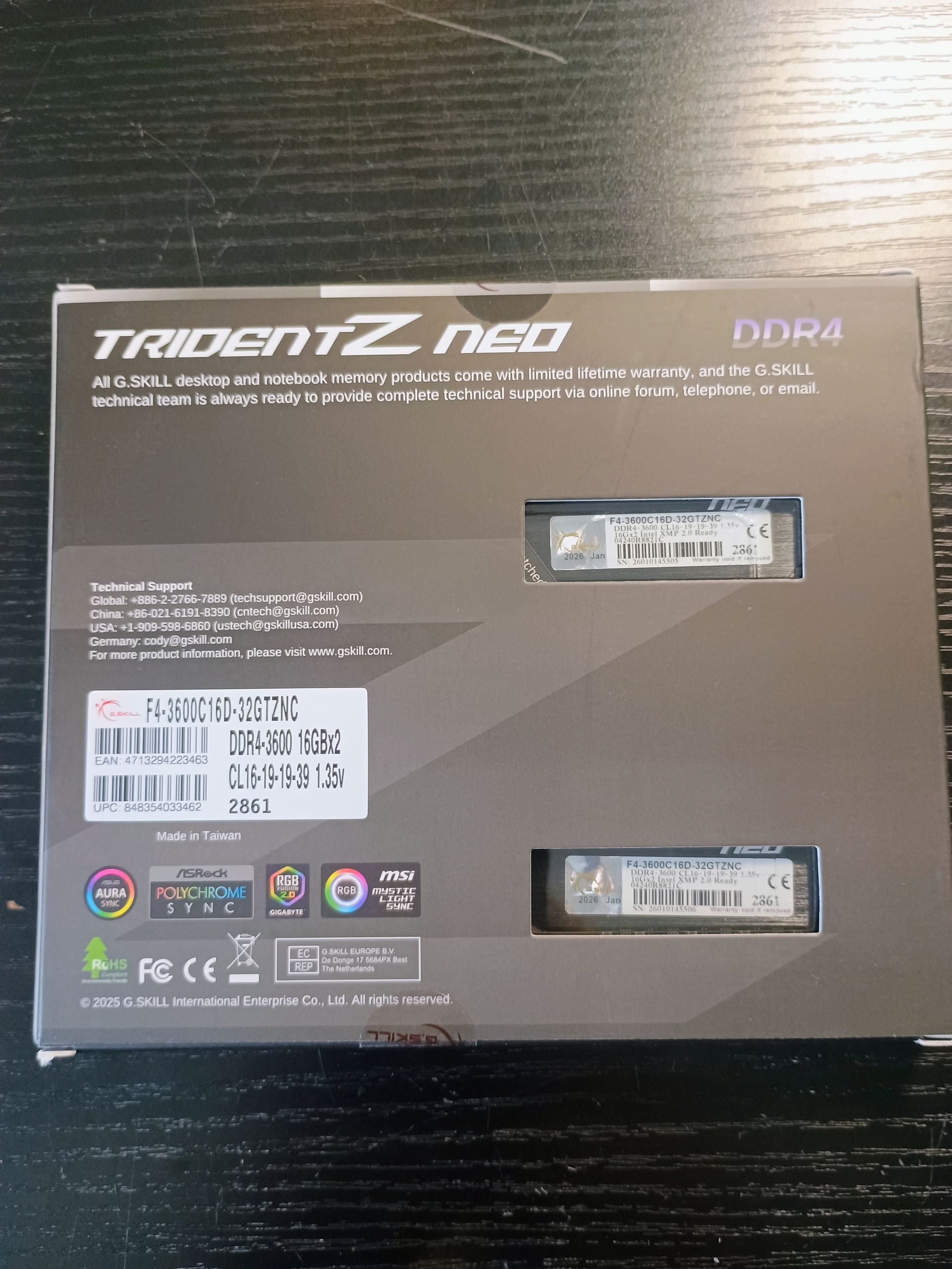 Trident Z Neo 32GB DDR4-3600 CL16-19-19-39 1.35V