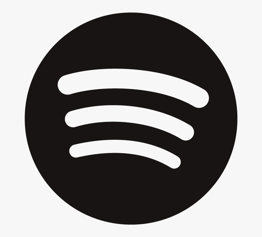 Musta ympyrä, jossa on kolme valkoista, kaarevaa vaakasuoraa viivaa, jotka edustavat Spotify-logoa.