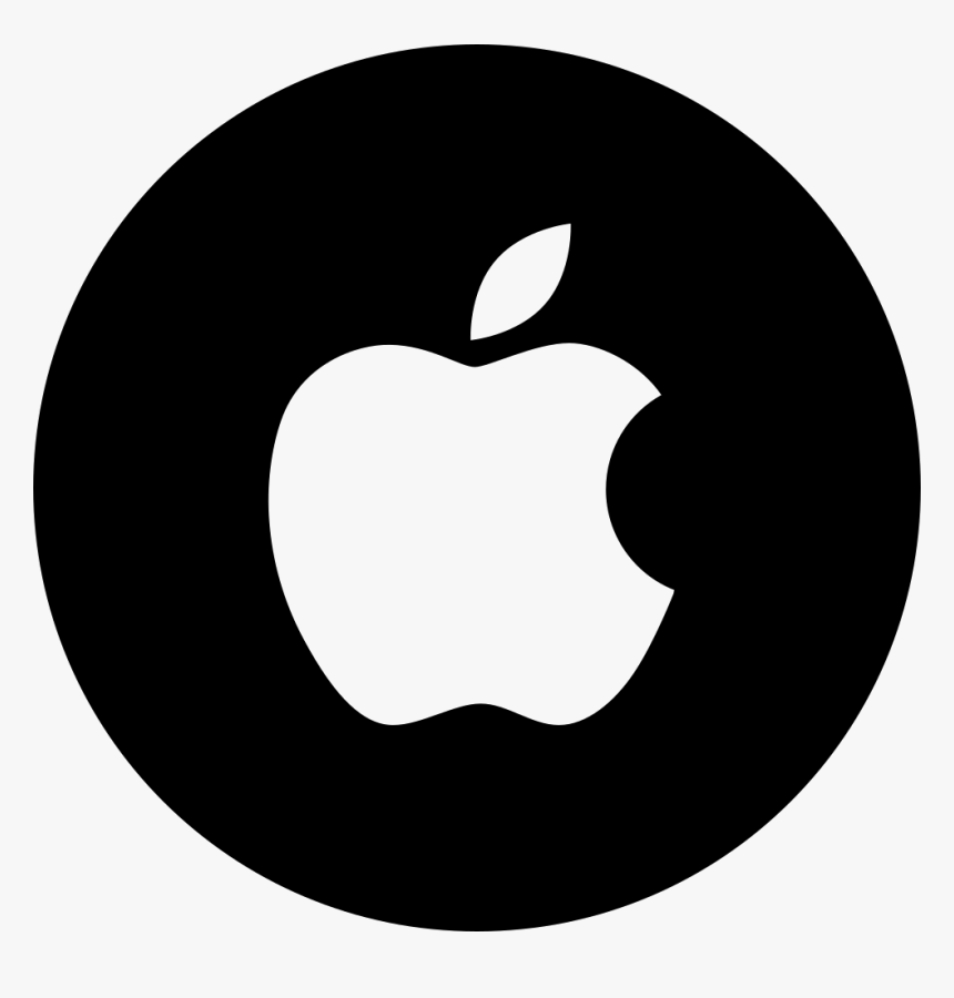 Valkoinen Apple-logo mustan ympyrän keskellä valkoisella taustalla.