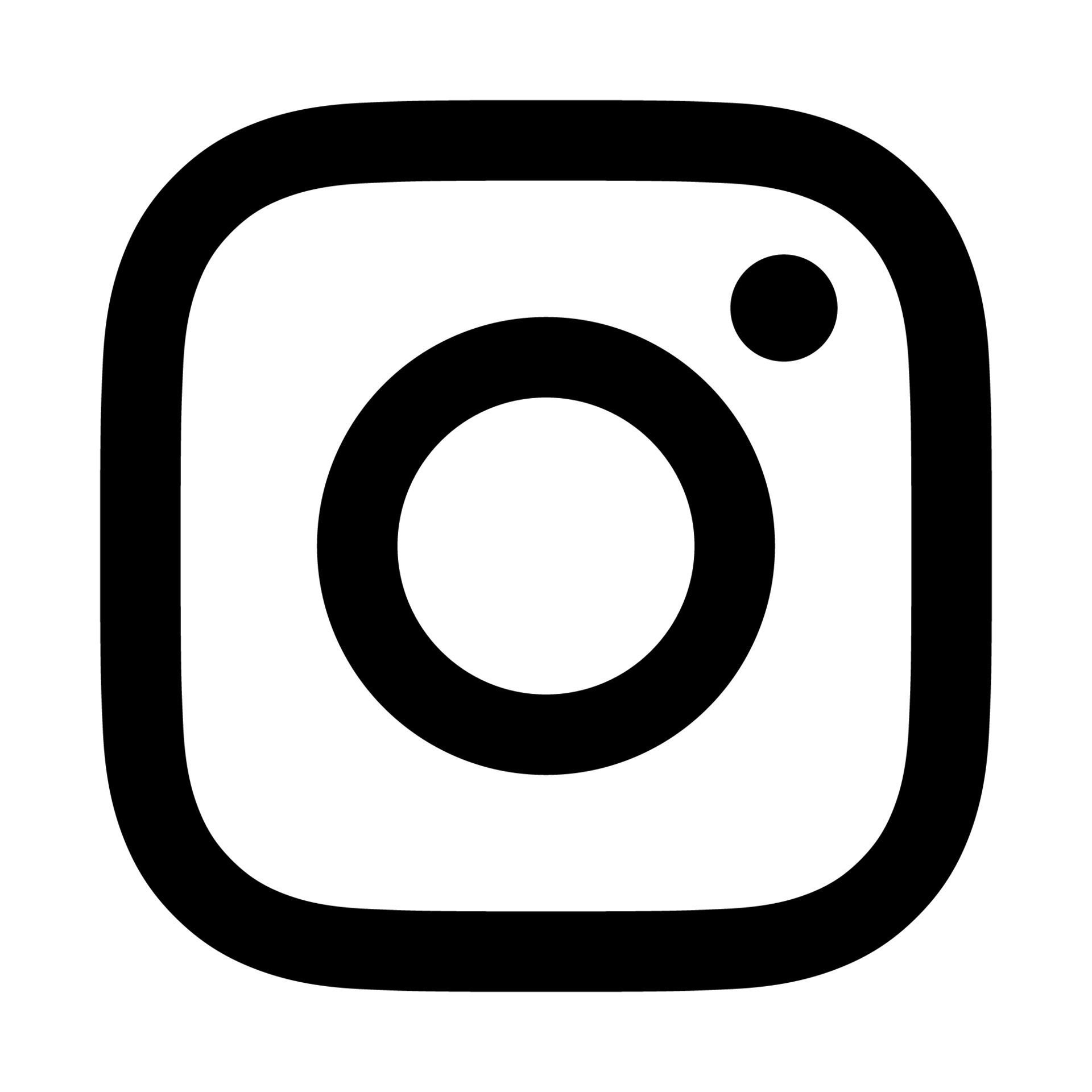Mustavalkoinen Instagram-logo, joka koostuu pyöristetyillä kulmilla varustetusta neliöstä, keskitetystä ympyrästä ja pienestä pisteestä kulmassa.