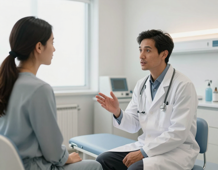 Physician consulting warmly with a patient