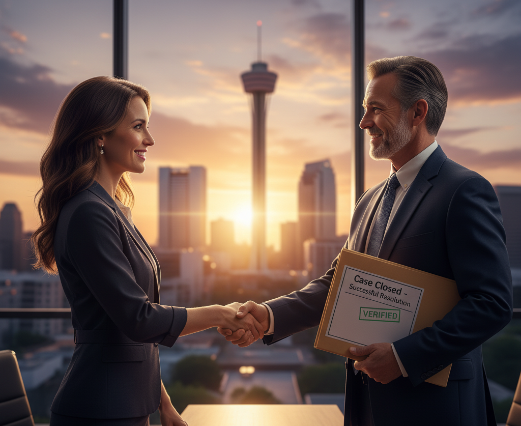 private investigator shaking hands with satisfied client