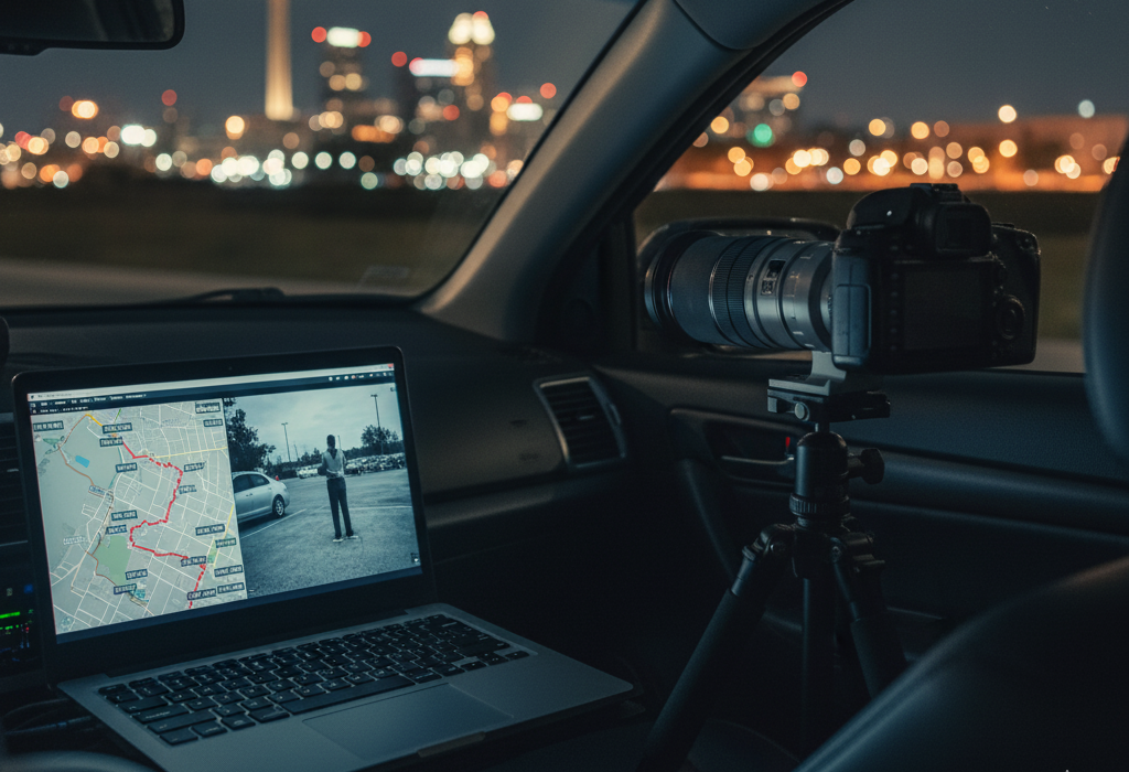 Camera and surveillance equipment in a car in downtown san antonio