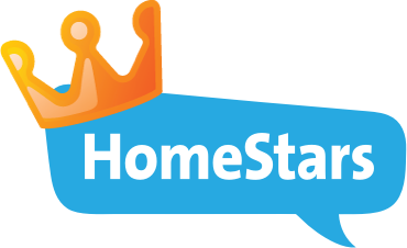 HomeStars logo: a blue speech bubble with the word 