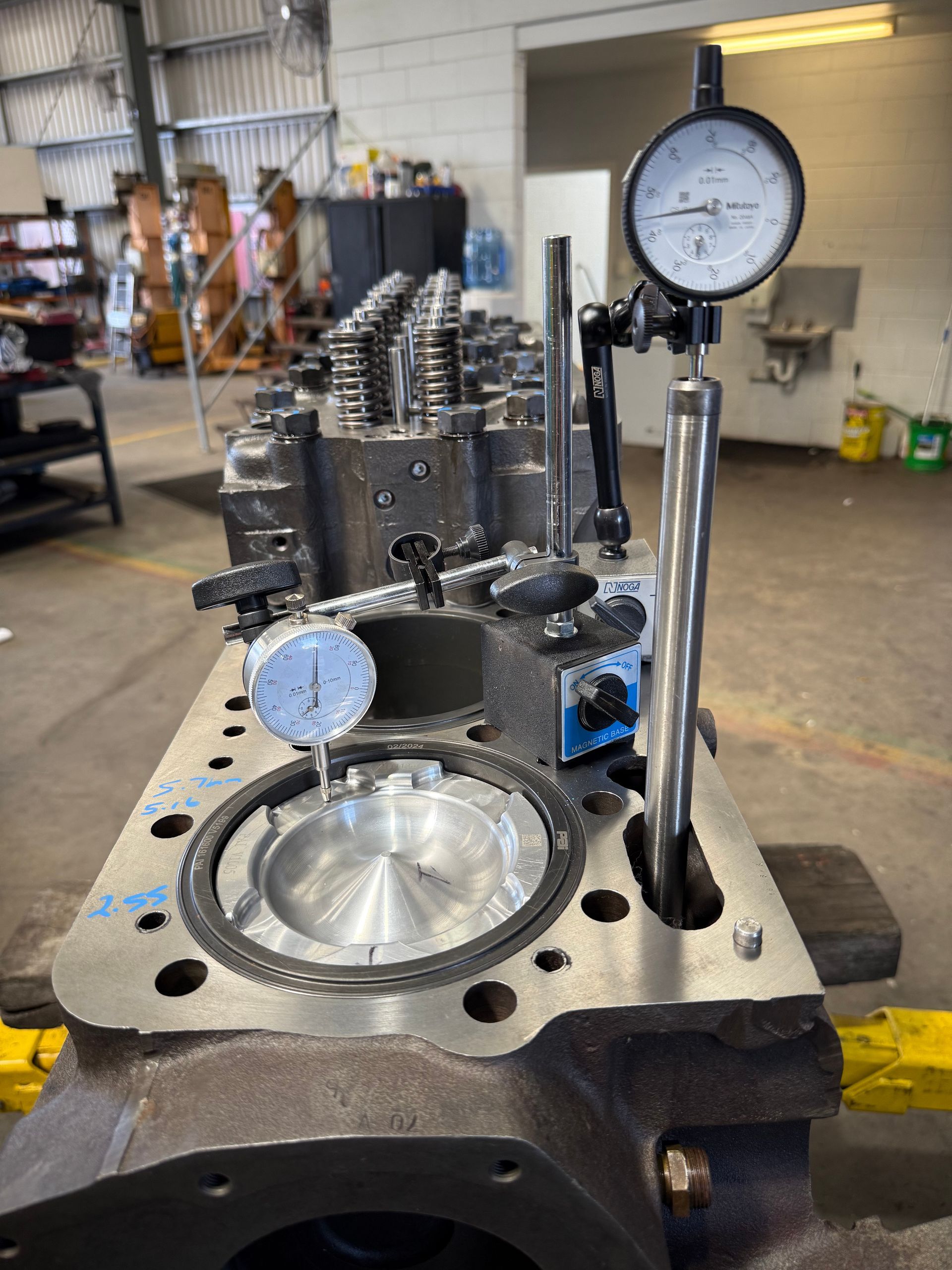 Engine block with piston dial gauge in an auto repair shop — Resurge Diesel & Fabrication Pty Ltd In Balnagowan, QLD