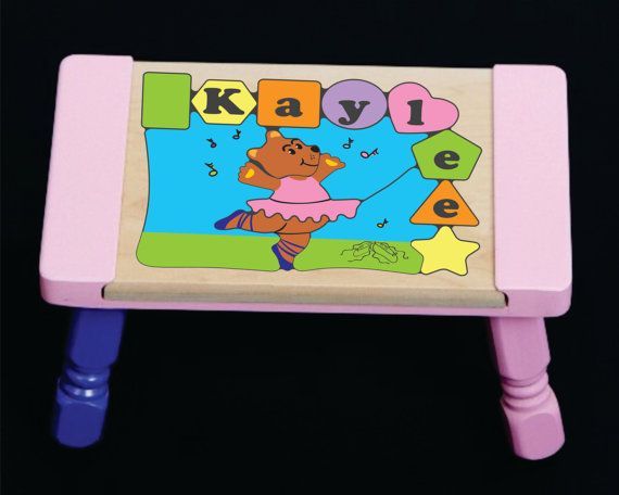 Personalized Name Ballerina Bear Theme Puzzle Stool - Pastel - (FREE SHIPPING)