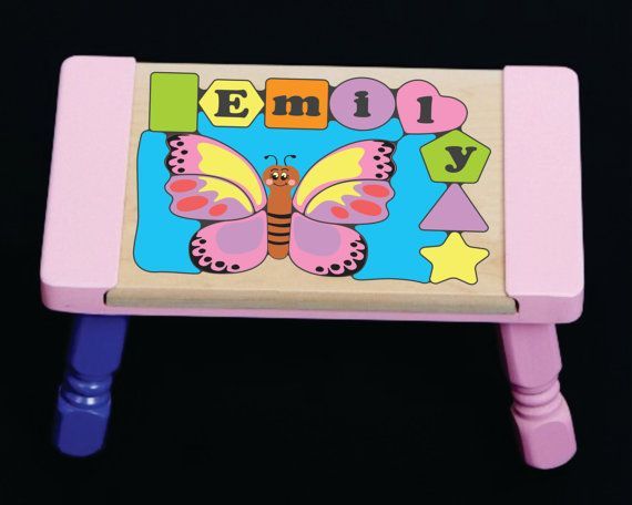 Personalized Name Butterfly Theme Puzzle Stool - Pastel (FREE SHIPPING)