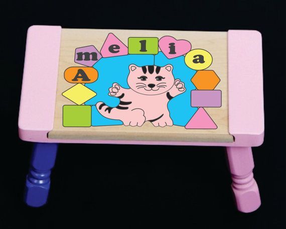 Personalized Name Cat Theme Puzzle Stool - Pastel or Primary (FREE SHIPPING)