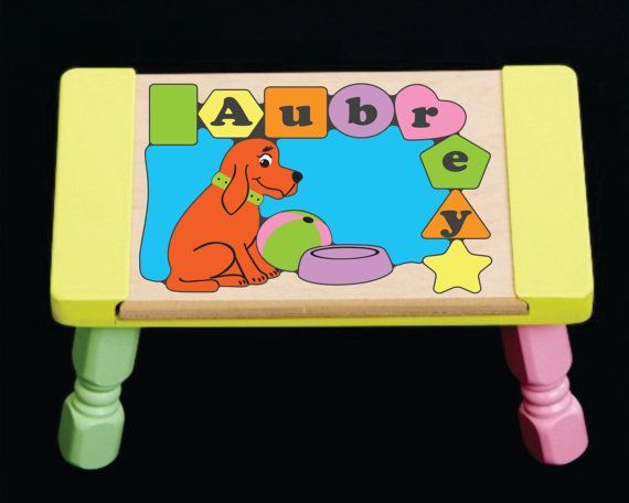 Personalized Name Dog Theme Puzzle Stool Pastel or Primary(FREE SHIPPING)