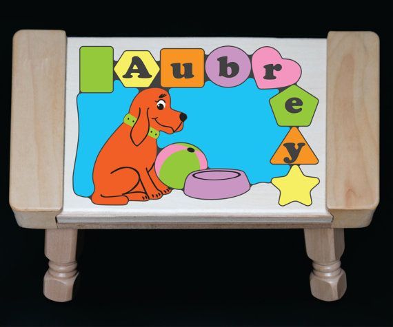 Personalized Name Dog Theme Puzzle Stool Pastel or Primary(FREE SHIPPING)