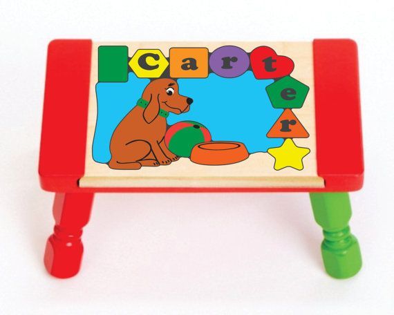 Personalized Name Dog Theme Puzzle Stool - Primary or Pastel (FREE SHIPPING)